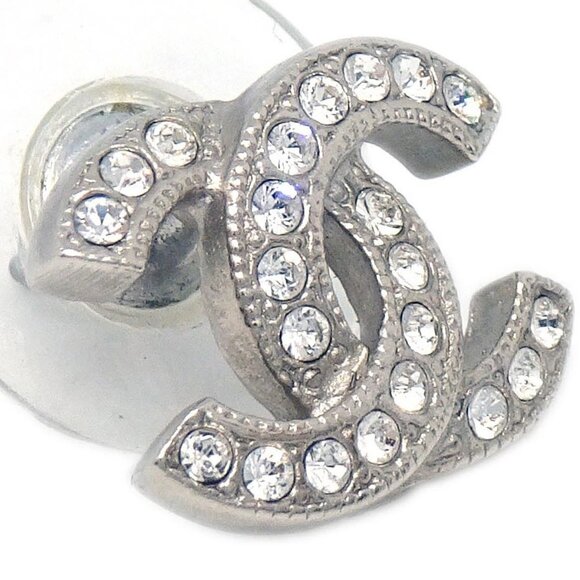 Chanel CC Pierced Earrings Silver Rhinestone F19V 117797 - Picture 2 of 8